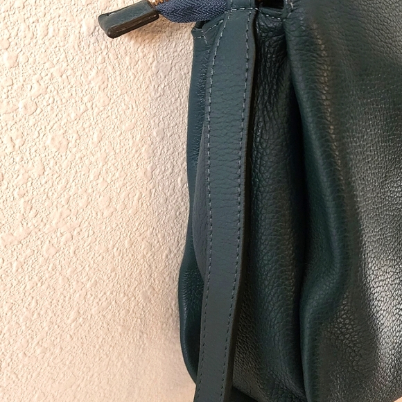 Viola Castellani Genuine Leather Handbag Blue Teal w Chunky Chain Accent - Picture 7 of 10